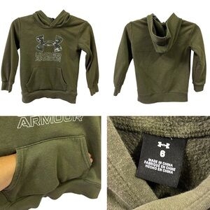 Under Armour Hoodie Sweatshirt Olive Green Camo Kangaroo Pocket Pullover Boys 6